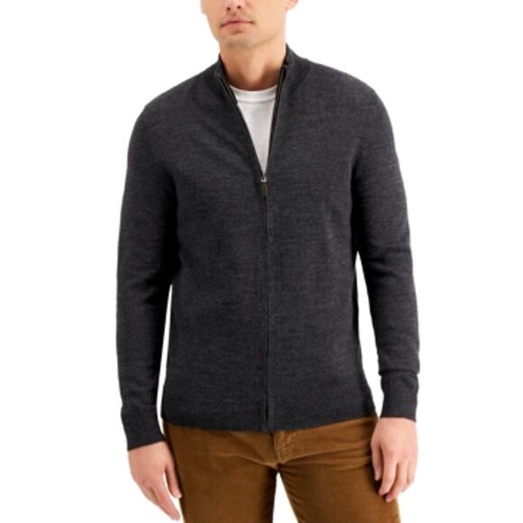 Club Room Mens Merino Zip-Front Sweater Ebony Heather L - Picture 1 of 1